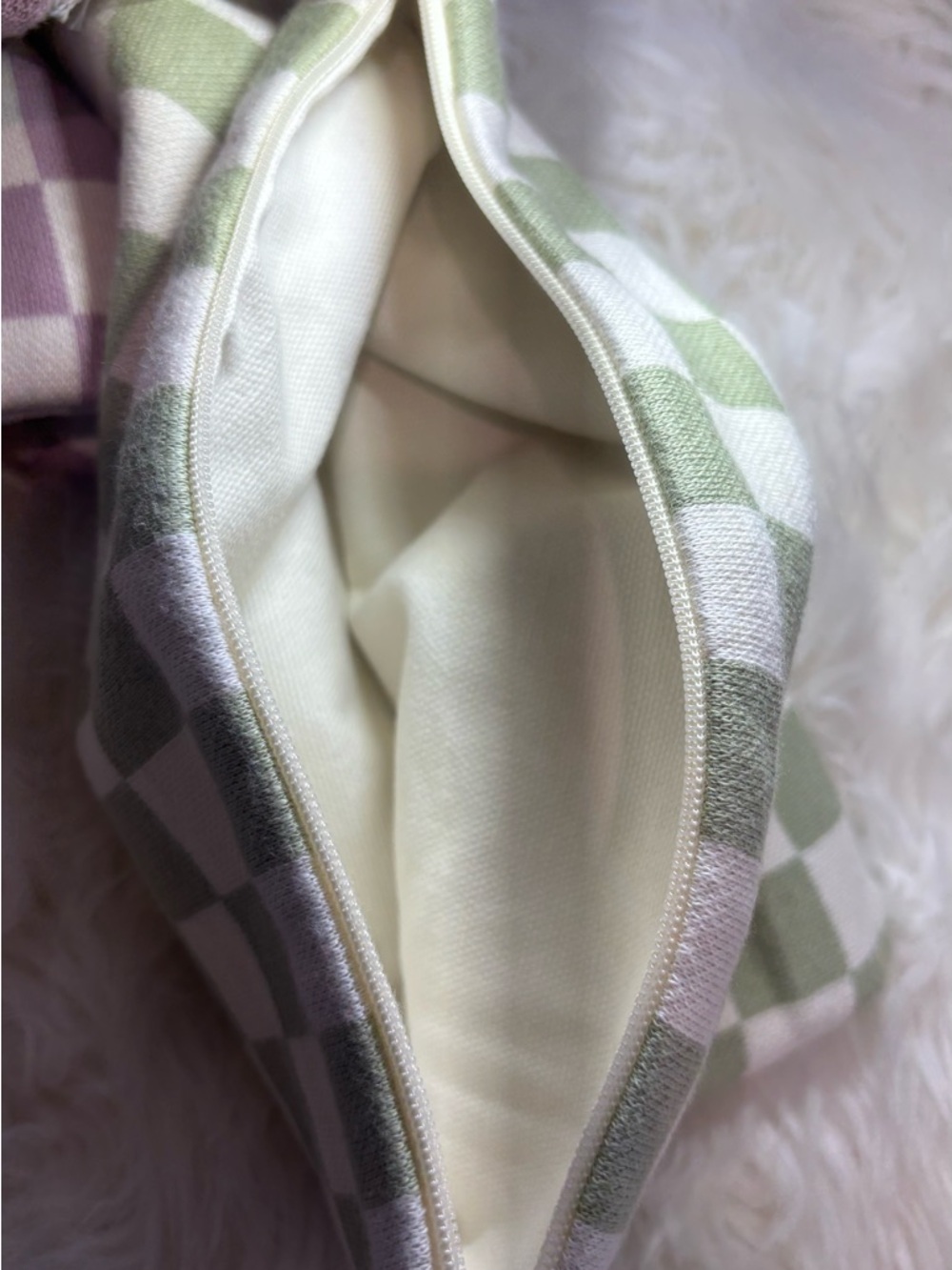 Checkered Cosmetic Pouch Set in Sage Green & Lavender Indian Artisans Unique - Picture 7 of 15